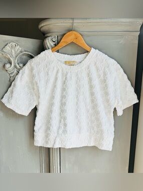 RARE - Michael Kors Terry Cloth Crop Top White MK Logo Textured XS